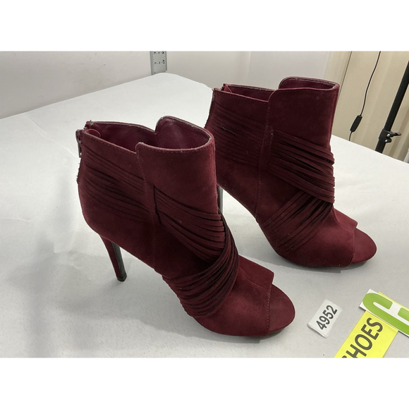 Womans Charlotte Russe Booties 8 Maroon Back Zip Open Toe Stiletto Strappy - Picture 1 of 9
